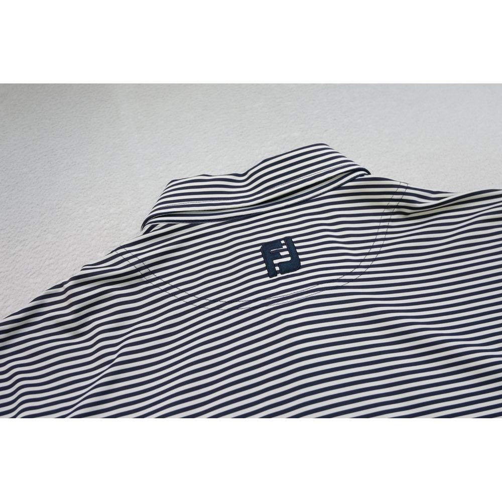 FootJoy Polo Shirt Mens Large Navy White Striped Performance Excellent 94461